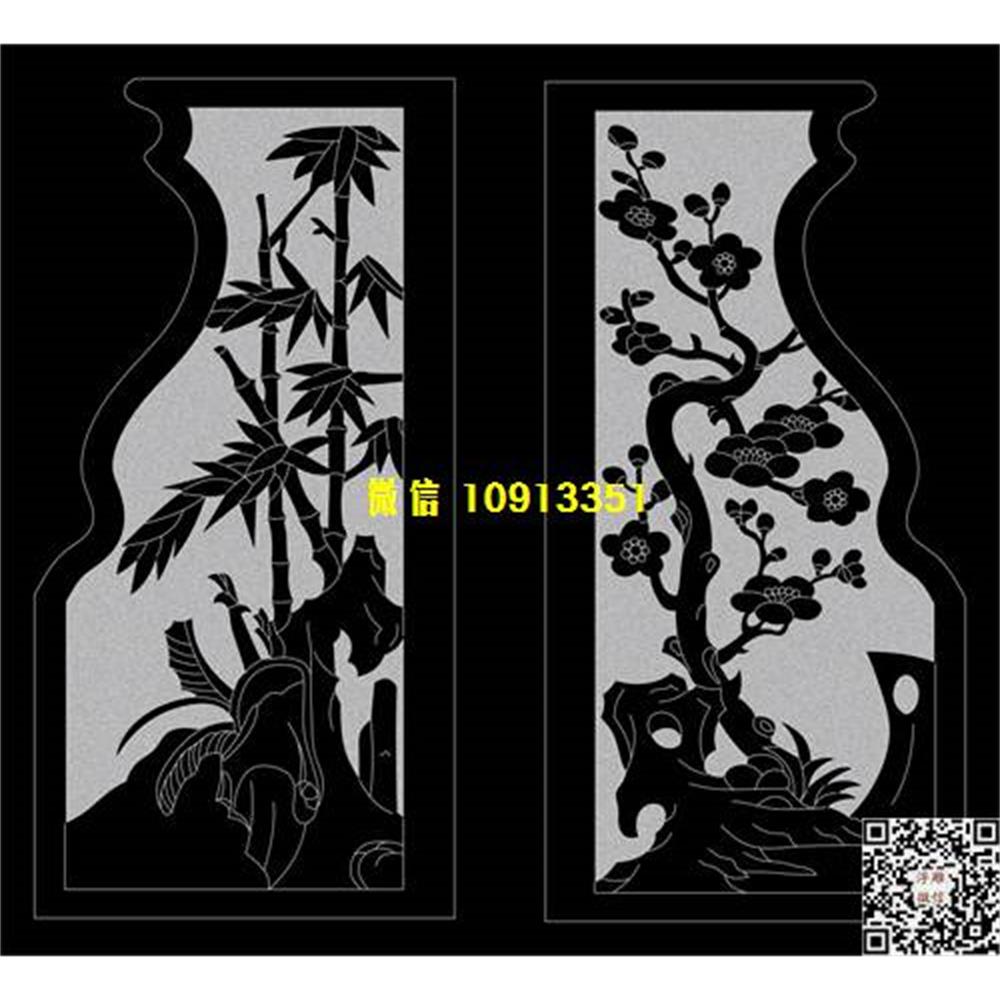 精雕图102竹子梅花鸟精雕图线雕图线条图单线铣底图_电脑雕刻plt文泰矢量图精雕图浮雕图